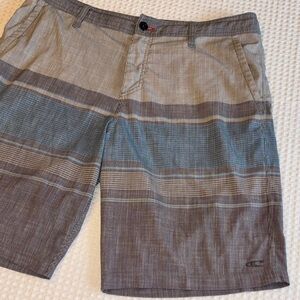 O'Neill Men's Size 36 Gray Blue Striped Hybrid Flat Front Shorts